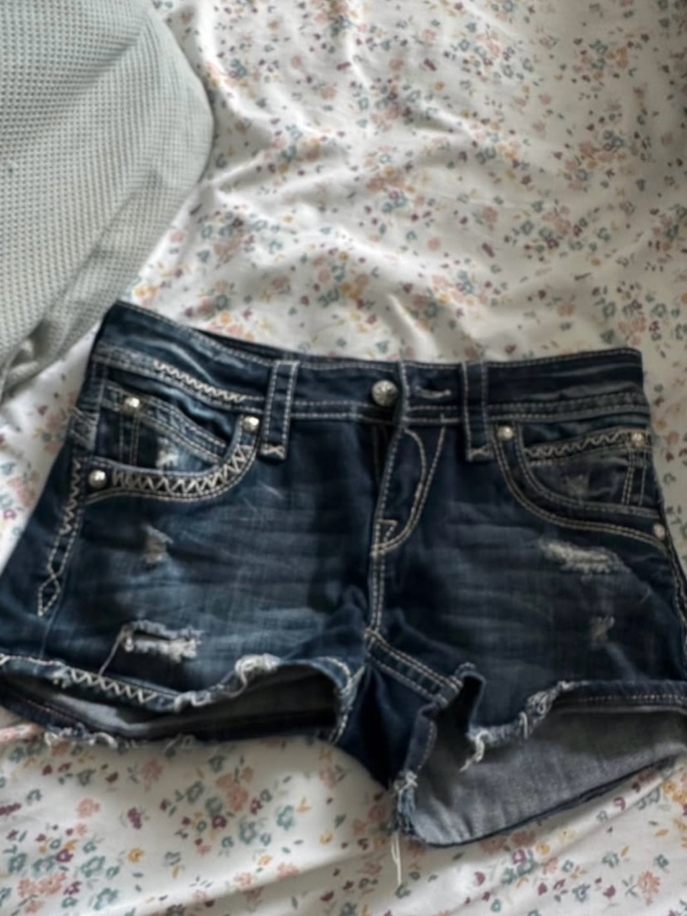 Rock Revival Dark Blue Distressed Denim Shorts